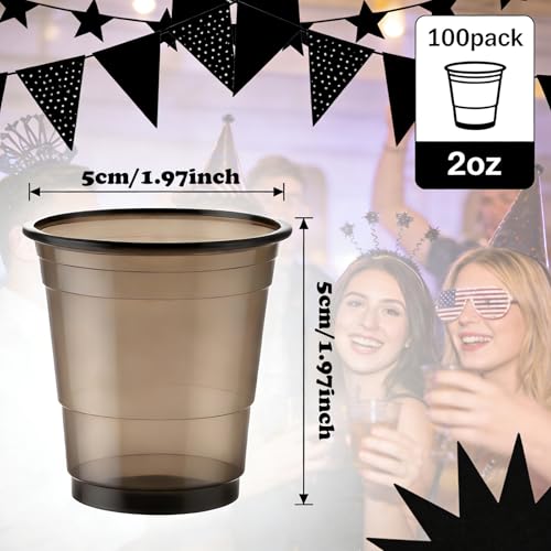 Black Disposable Plastic Shot Glasses 2 oz - 100 Pack, Mini Cups