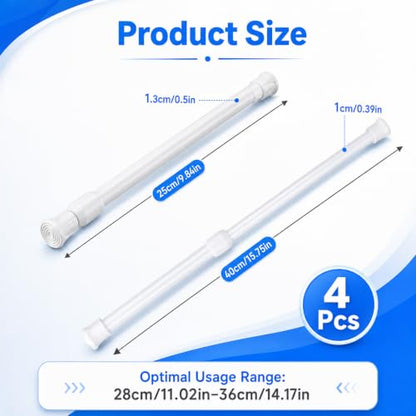Mini Tension Curtain Rod 10-15 Inch White No-Drill Install for Windows & Closets