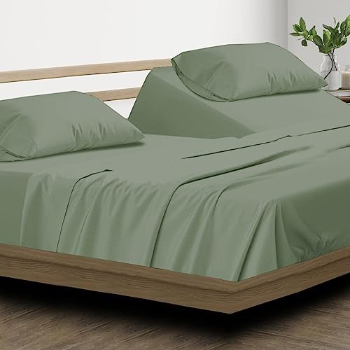 Split Top King Sheets for Sleep Number Bed - Sage, 34 Inch Deep Pocket, 4 Piece Set