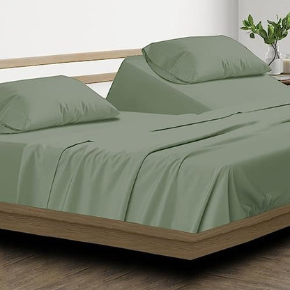 Split Top King Sheets for Sleep Number Bed - Sage, 34 Inch Deep Pocket, 4 Piece Set