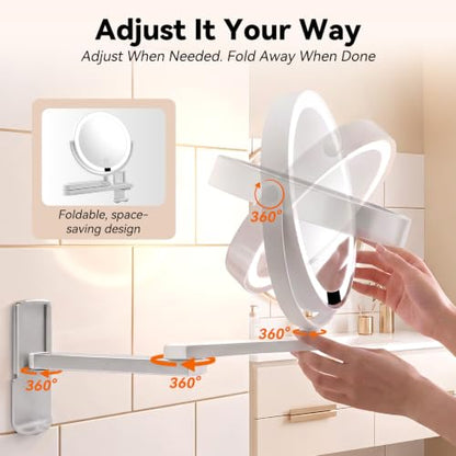 White Wall Mounted Makeup Mirror with Digital Screen and Lights - 13" x 10"