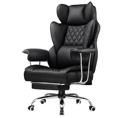 Gaming Office Chair with Pocket Spring Lumbar Support Dblack - Ergonomic Wide PU Leather Seat