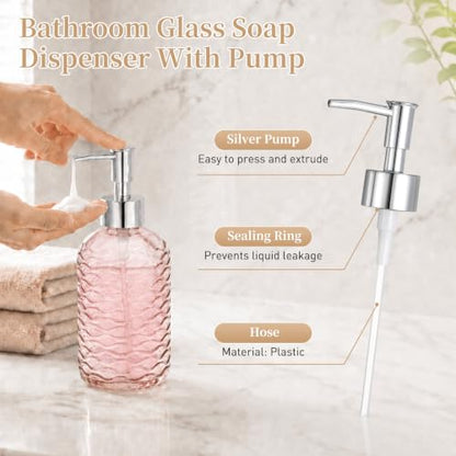Clear Glass Bathroom Accessory Set with Wavy Stripes - 4 Pieces