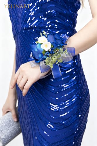 Royal Blue Corsage and Boutonniere Set Prom Homecoming Flower - Elegant Matching Floral Accessories