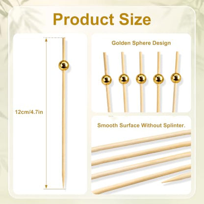 Gold 4.7 Inch Cocktail Picks - Fancy Appetizer Toothpicks, Pack of 200