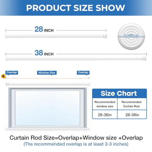 No Drill Adjustable Curtain Rod 27-39 Inches White 2-Pack - Renter Friendly