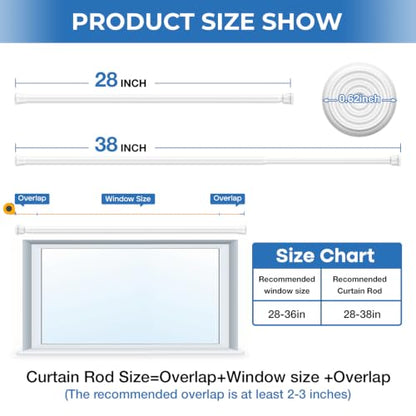 No Drill Adjustable Curtain Rod 27-39 Inches White 2-Pack - Renter Friendly
