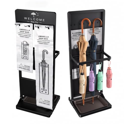 Large Wet Umbrella Stand with Bag Holder and Drip Tray - Entryway Organizer
