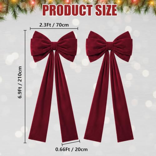 Wine Red 27x82 Inch Velvet Christmas Door Bows - 2 Pack