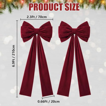 Wine Red 27x82 Inch Velvet Christmas Door Bows - 2 Pack