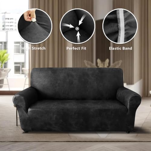 Leather-Look Loveseat Cover 1-Piece Slipcover for 55-62 Inch Sofas - Black