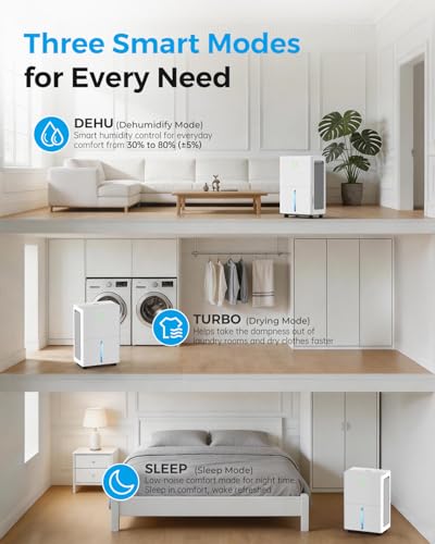 Dehumidifier for Basement with Drain Hose - Snow White
