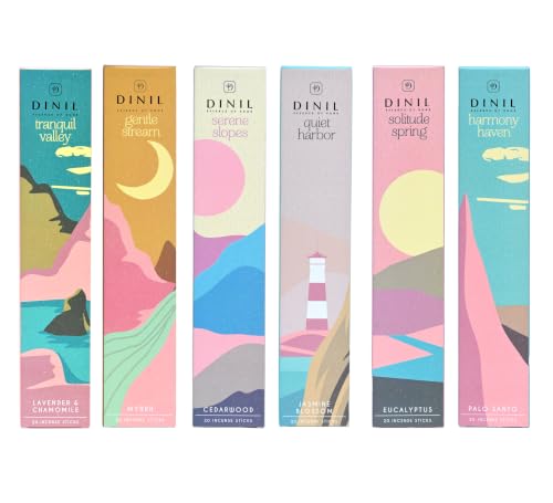 Dinil Nature's Nook Incense Gift Set with 6 Scents, 120 Hand-Rolled Sticks