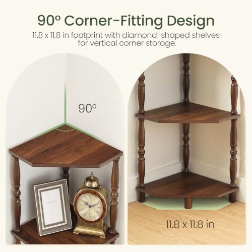 Corner Shelf 5-Tier Corner Bookshelf for Small Spaces Walnut Finish