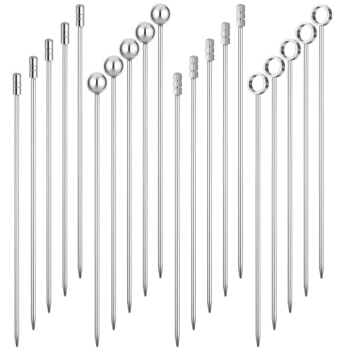 20 Pcs Stainless Steel Cocktail Picks Set - Reusable Martini Garnish Skewers