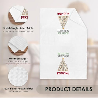 Funny He Sees You When You're Pooping Christmas Bathroom Towel - Variation of THIS listing