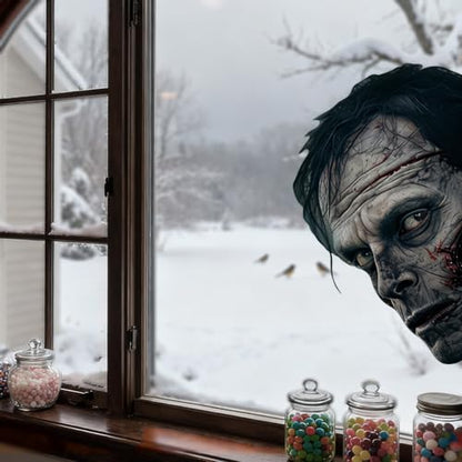 Halloween Zombie Window Clings - Double-Sided Bloody Zombie Face Vinyl Decals, Haunted House Decor - Head 3