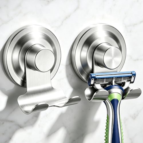 DAOYA Suction Cup Razor Holder for Shower - Polished Silver, Heavy-Duty Reusable Bathroom Organizer, 2 Pack