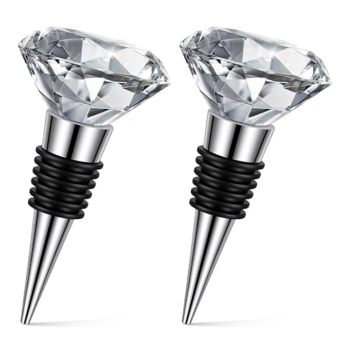 2 Pack Crystal Wine Stopper Set with Diamond Rhinestone Tops - Premium Barware