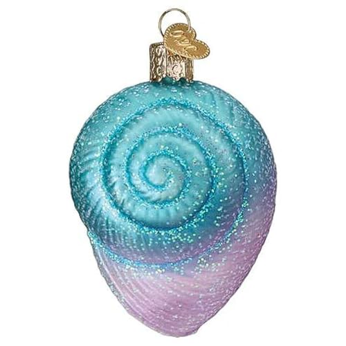 Seashell Christmas Ornament - Handblown Spiral Glass Holiday Decor