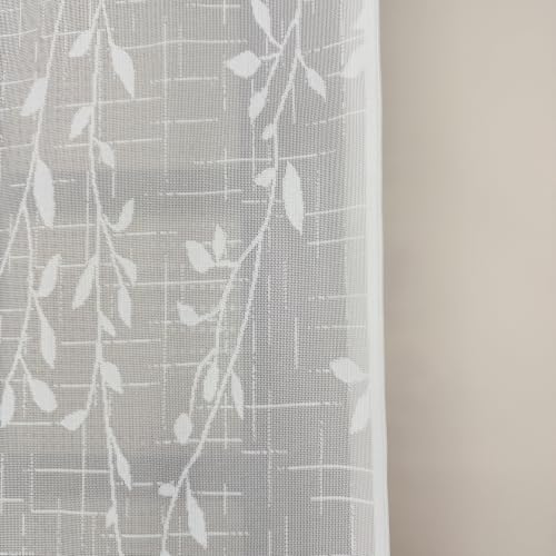 AiDamai 39"W x 63"L Doorway Curtain - Semi-Sheer Room Divider with Willow Embroidery, White-Leaf (1PC) Variation