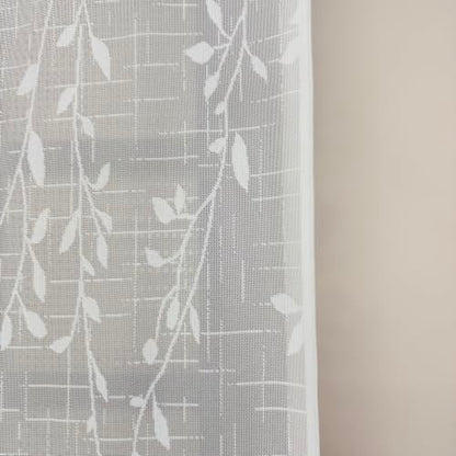 AiDamai 39"W x 63"L Doorway Curtain - Semi-Sheer Room Divider with Willow Embroidery, White-Leaf (1PC) Variation
