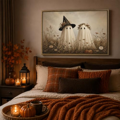 Halloween Wall Art Ghost Couple in Wildflower Frame 8x10 - Karani