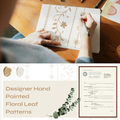 BGment Boho Floral Border Linen Curtains for Living Room, 2 Panels, Beige, 52"W x 84"L