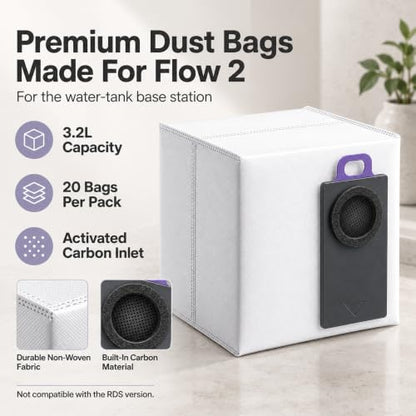 20 Pack Robot Vacuum Dust Bags with Carbon Filter for Narwal Flow 2 & Freo 20 Edge