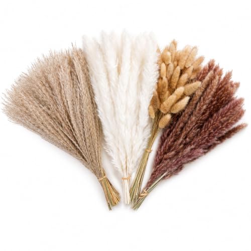 150PCS Dried Pampas Grass Flowers Bouquet for Boho Rustic Home & Wedding Decor