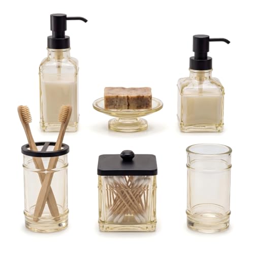 Glass Bathroom Accessories Set - 6-Piece Pale Champagne Glassware