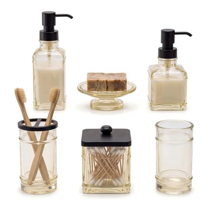 Glass Bathroom Accessories Set - 6-Piece Pale Champagne Glassware