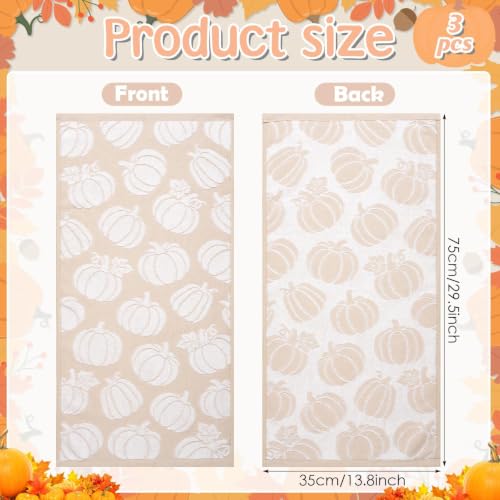 Pumpkin Fall Hand Towels 2 Pack Khaki White 100% Cotton Bathroom Decor