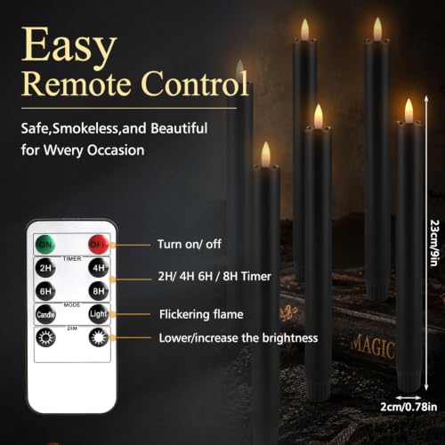 24 Pack Black Flameless Taper Candles with Remote - 9.5 Inch LED Battery Operated for Halloween & Weddings - Variation of THIS listing