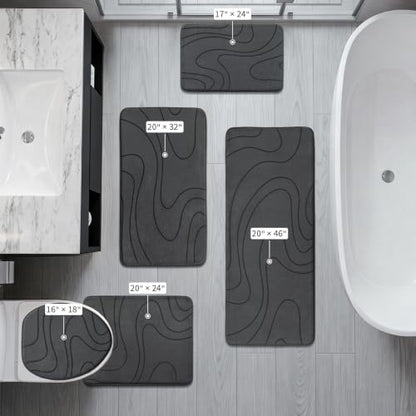 YIHOUSE 5-Piece Bathroom Rug Set - Memory Foam Bath Mats Dark Grey 1'8" x 3'10"