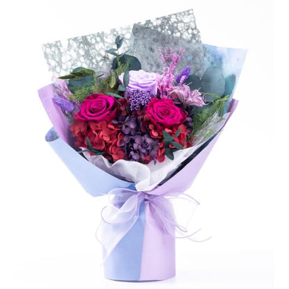 Purple Preserved Flowers Bouquet - Long Lasting Real Floral Arrangement