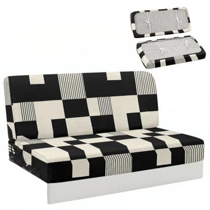 Checkered RV Jackknife Couch Cover Set Black White for Sofa Bed