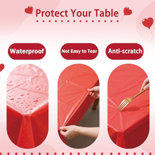 A01 Red 3 Pack Waterproof Plastic Rectangle Tablecloths 54 x 108 Inches