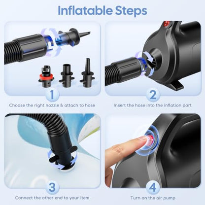 Electric Air Pump for Inflatables - 901-600W Quick-Fill Inflator & Deflator with 4 Nozzles, Portable AC 110-120V