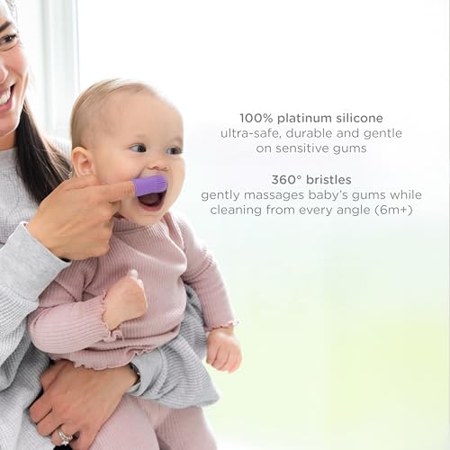 Ubbi Grow with Me Toothbrush Training Set for Babies and Toddlers, Includes Silicone Finger Brush, 360° and Soft Bristled Toothbrush, Smoothie Purple