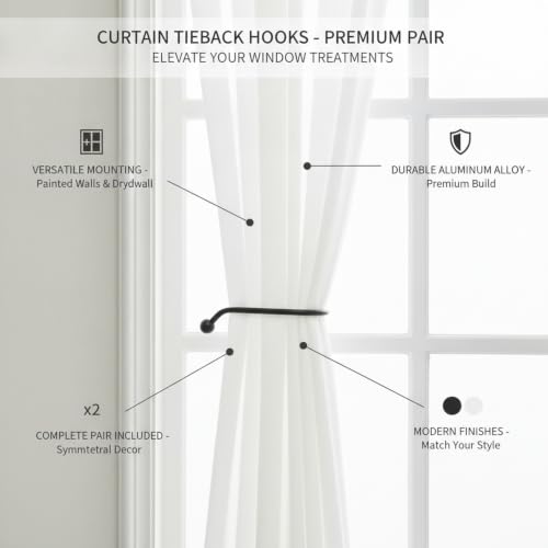 Black Aluminum Curtain Tieback Hooks, Window Treatment Holdbacks for Living Room & Bedroom (1 Pair)