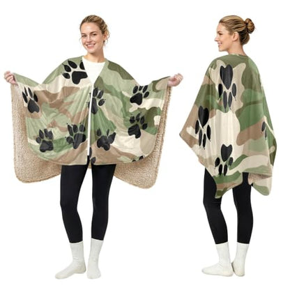 Wearable Blanket Shawl with Zipper & Pockets - Camo Print Cozy Loungewear