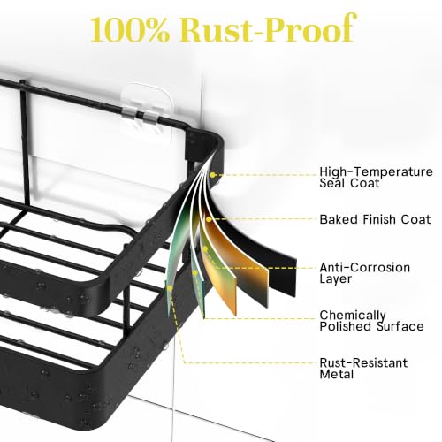 Heavy-Duty Black Shower Caddy Organizer with Adhesive Mount - RicheMake