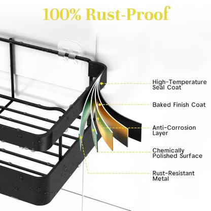 Heavy-Duty Black Shower Caddy Organizer with Adhesive Mount - RicheMake