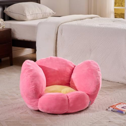 Sweet Home Collection Flower Plush Toddler Chair for Reading & Play - Cozy Kids Floor Seat