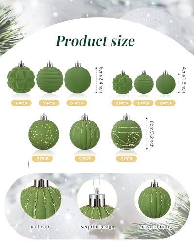 Suzile Velvet Christmas Ornaments Set - Moss Green Holiday Decorations, 18 Pcs