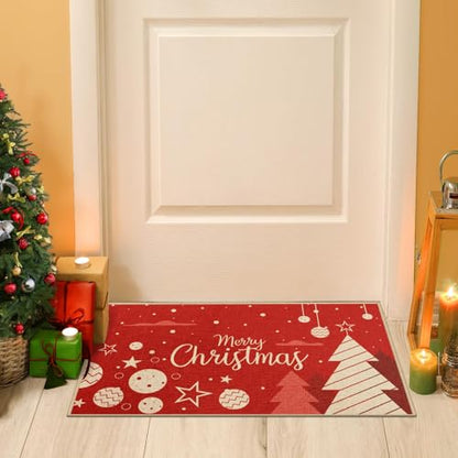 Christmas Welcome Door Rug 17x30 Inch Low-Profile Holiday Mat - Blessed