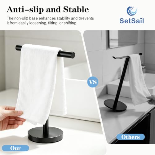 T-Shaped Hand Towel Holder Stand in Black - Non-Slip & Rust-Resistant