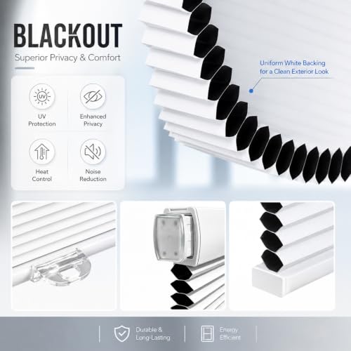 Blackout Cellular Shade 22 W x 64 H - Cordless No Drill Tension Mount