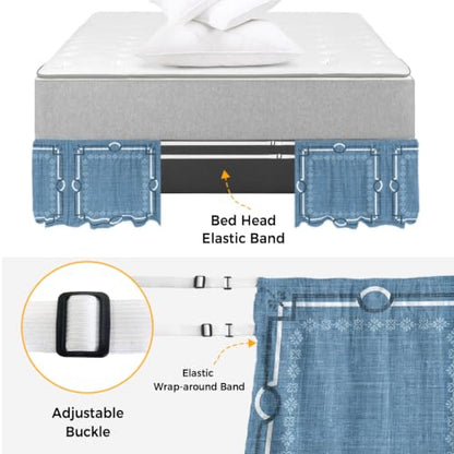 Denim Blue King Size Bed Skirt 18 Inch Drop Adjustable Elastic Dust Ruffle